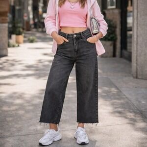 Levi's 94 Baggy Wide Leg Jeans Gray Black Rigid Denim Raw Hem 31 Y2K Retro